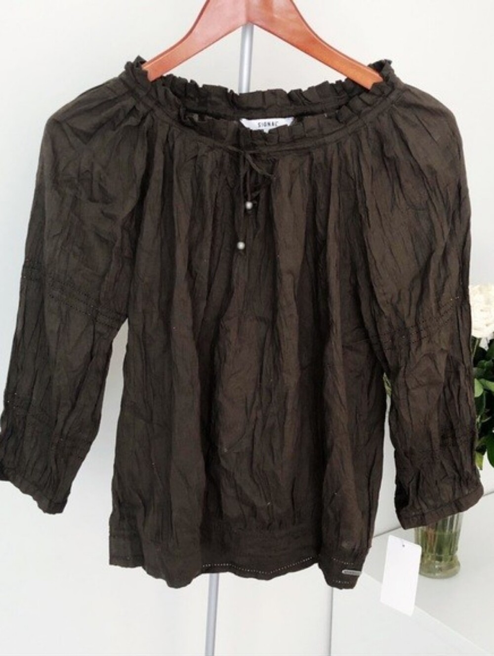 BNWT - Signal - (Size M) Brown Cotton Crinkle Poet Women's Blouse